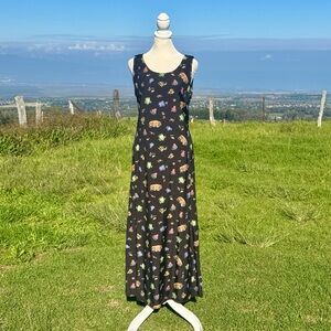 Vintage Y2K 90s Nina Piccalino Black French Garden Girl Sleeveless Maxi Dress 8